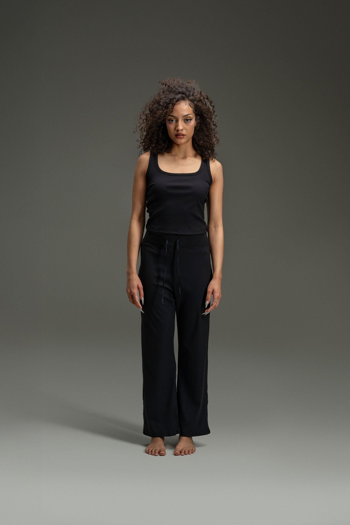 Rib Relaxed Pants 26"- Charcoal Black