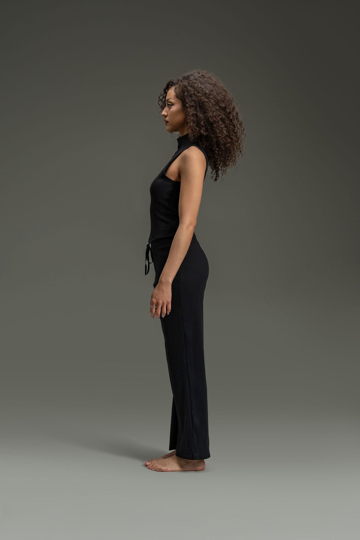 Rib Relaxed Pants 26"- Charcoal Black
